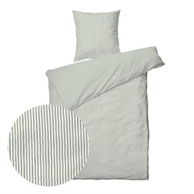 Sengetøj bomuld - 140x200/50x70 cm - Nano Krepp Green stripe