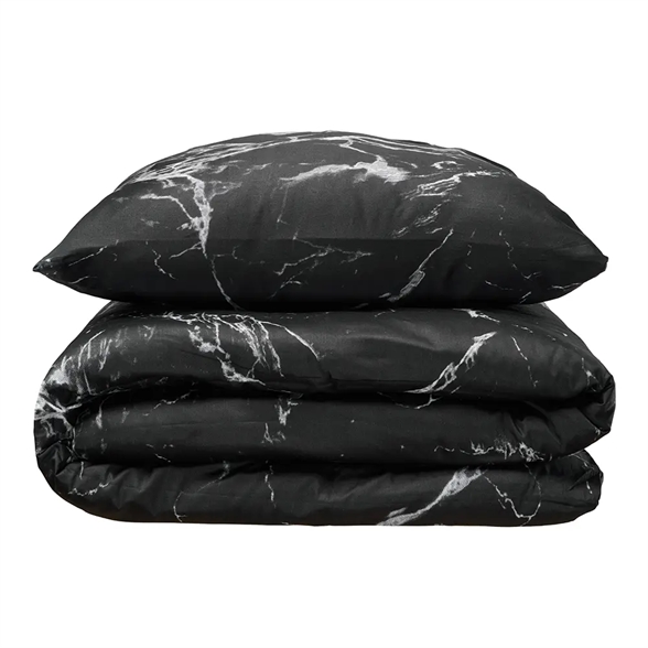 Sengetøj 135x200 / 80x80 cm - Bomuldssatin - Marmor sort - Luna Denmark