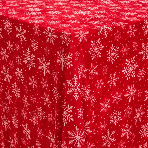 Juledug - Nervøs velour 150x300 cm - Rød med snefnug